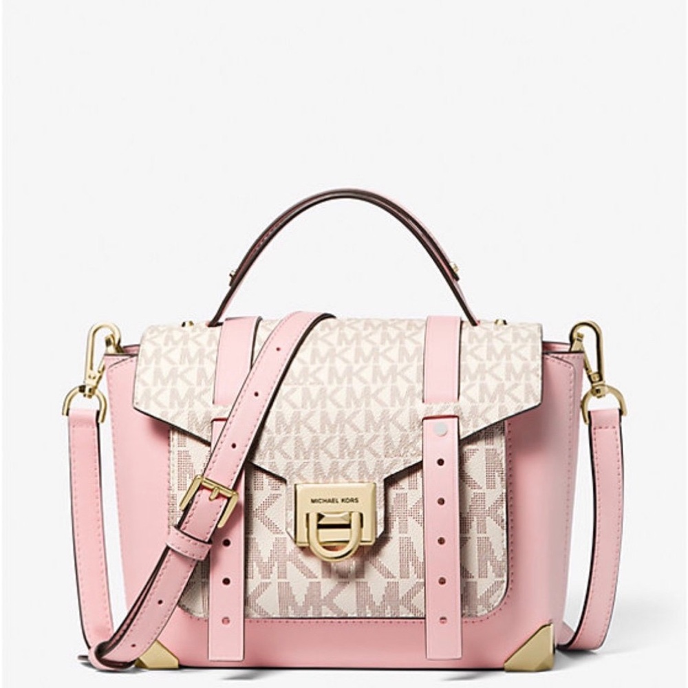Michael Kors Manhattan Medium Leather and Logo Satchel